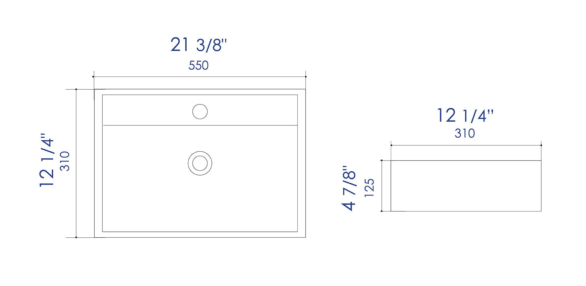 ALFI brand ABC122 White 22" Rectangular Wall Mounted Ceramic Sink with Faucet Hole