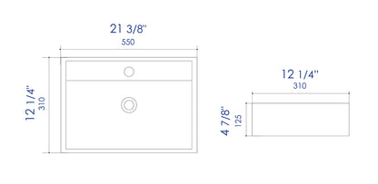 ALFI brand ABC122 White 22" Rectangular Wall Mounted Ceramic Sink with Faucet Hole