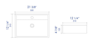 ALFI brand ABC122 White 22" Rectangular Wall Mounted Ceramic Sink with Faucet Hole