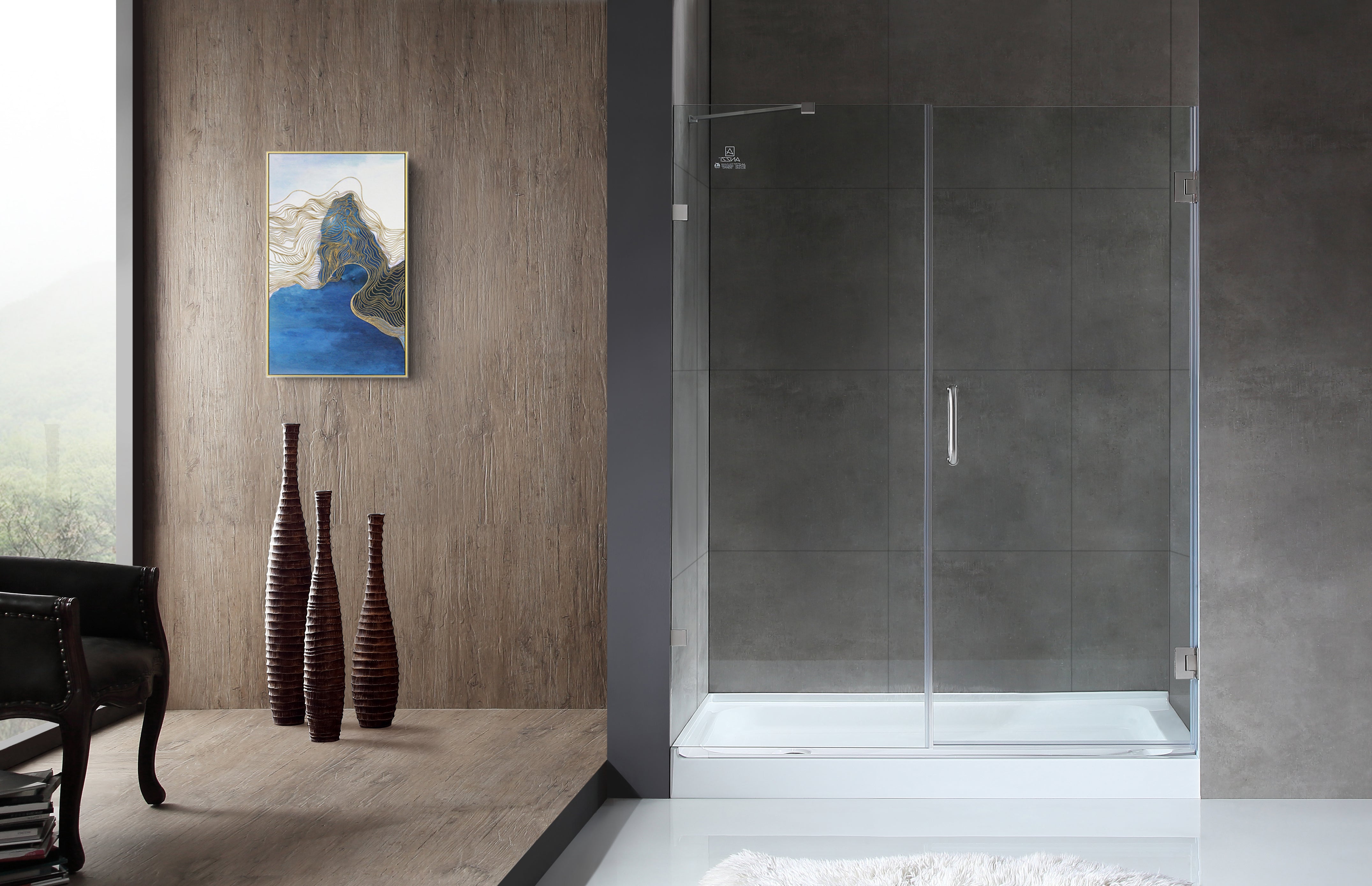 Makata Series 60 in. by 72 in. Frameless Hinged Alcove Shower Door with Handle