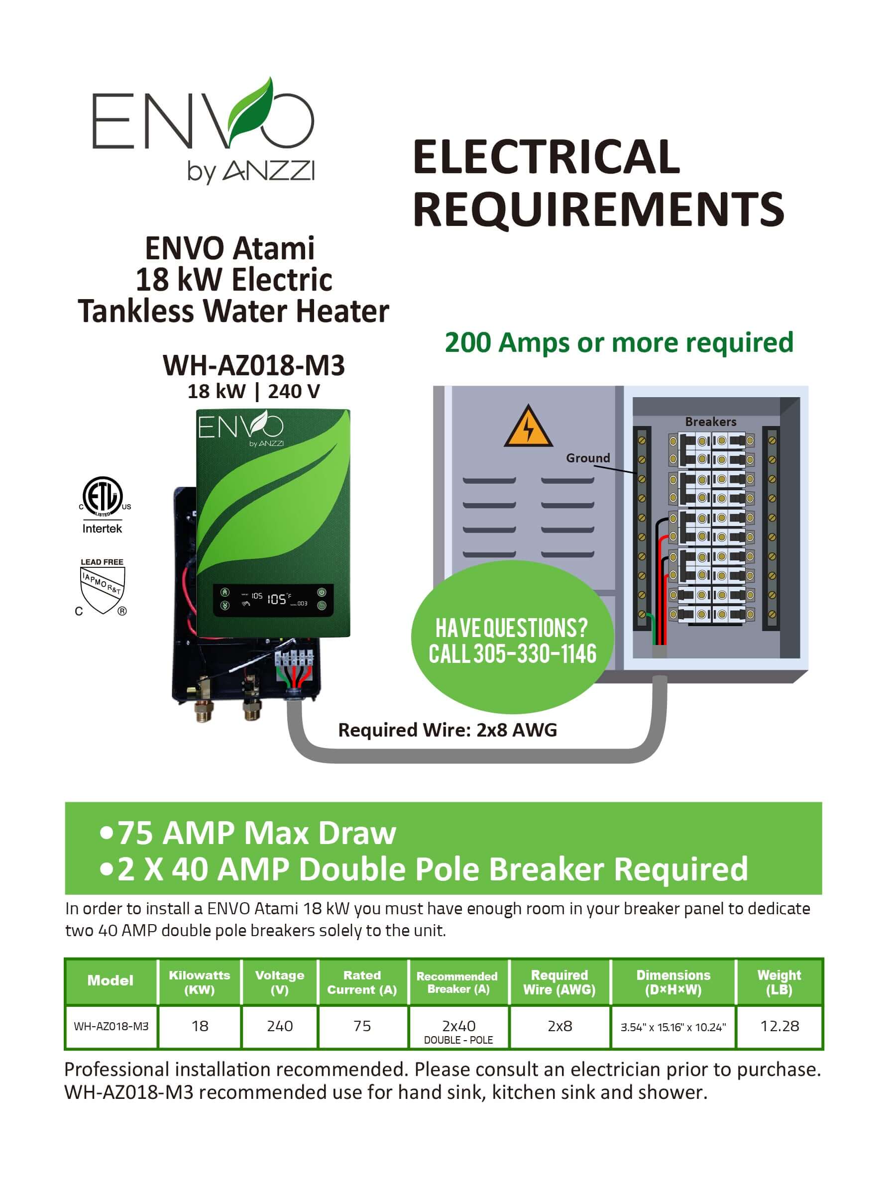 ENVO Atami 18 kW Tankless Electric Water Heater