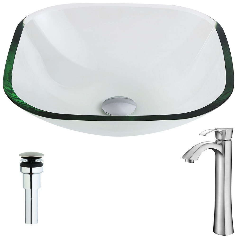 Cadenza Series Deco-Glass Vessel Sink in Lustrous Clear with Harmony Faucet