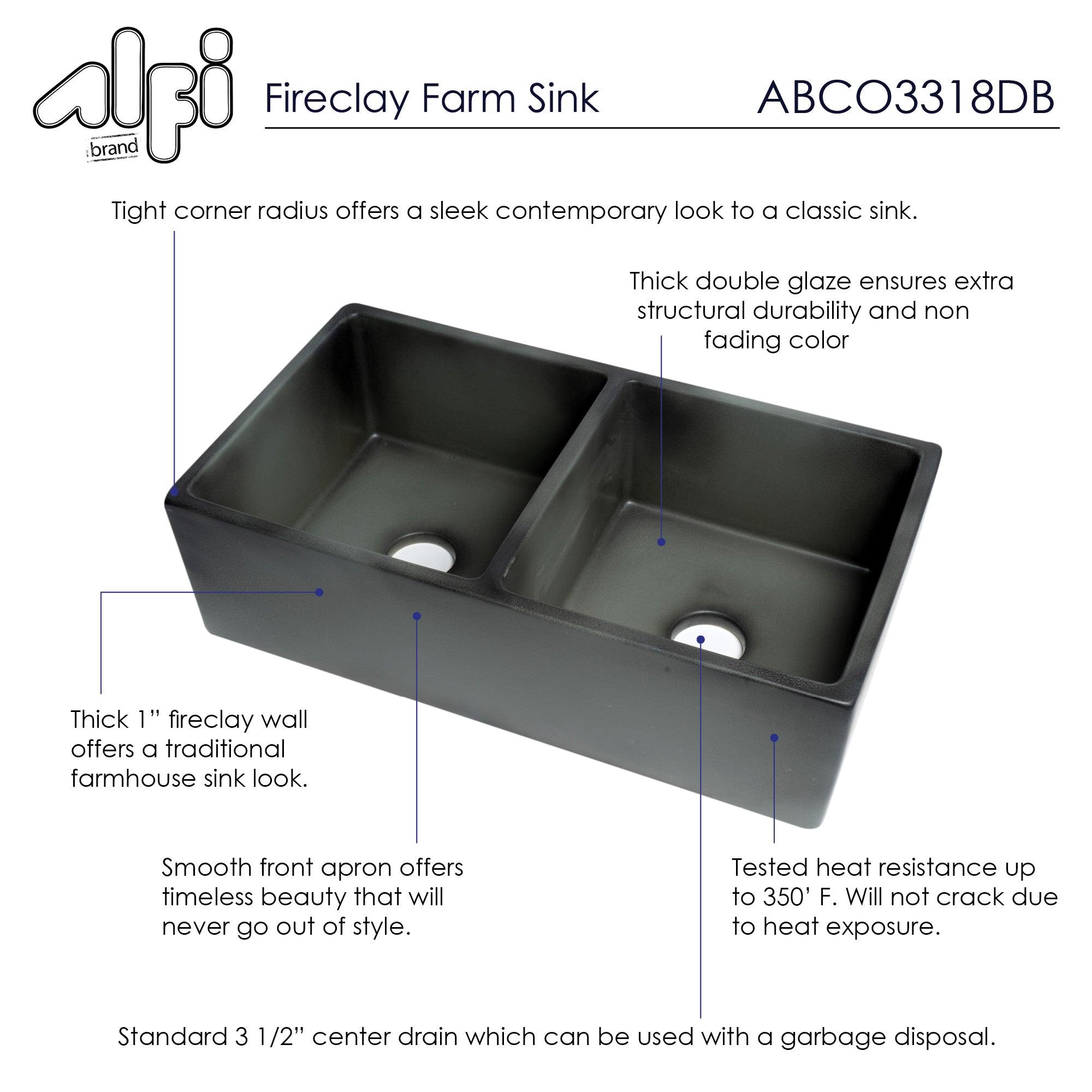 ALFI brand ABCO3318DB Concrete Color 33 inch Reversible Double Fireclay Farmhouse Kitchen Sink