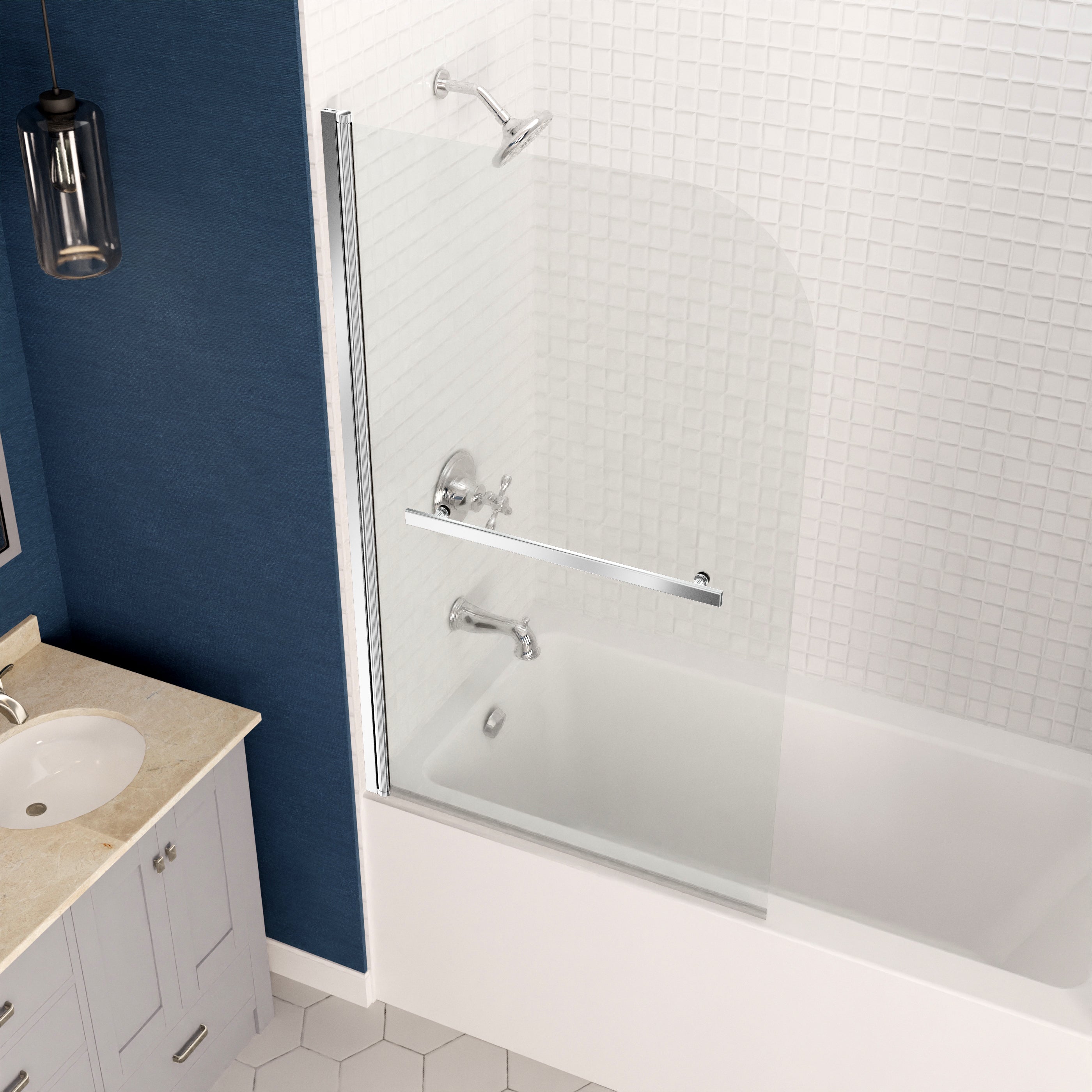 Anzzi 5 ft. Acrylic Rectangle Tub in White With 34 in. x 58 in. Frameless Tub Door