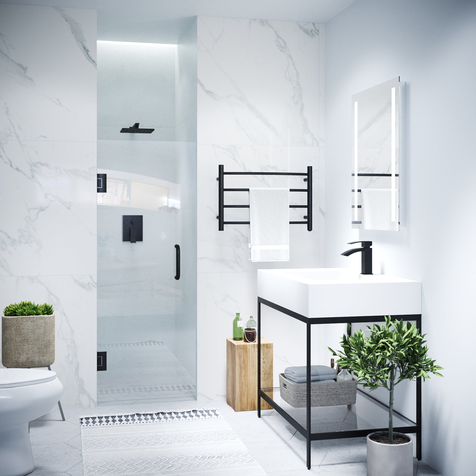 Fellow Series 30 in. by 72 in. Frameless Hinged Shower Door with Handle