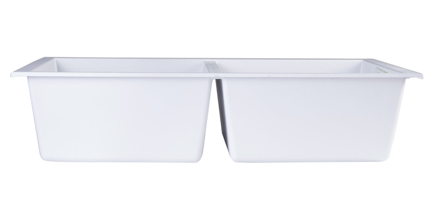 ALFI brand AB3420UM-W White 34" Undermount Double Bowl Granite Composite Kitchen Sink