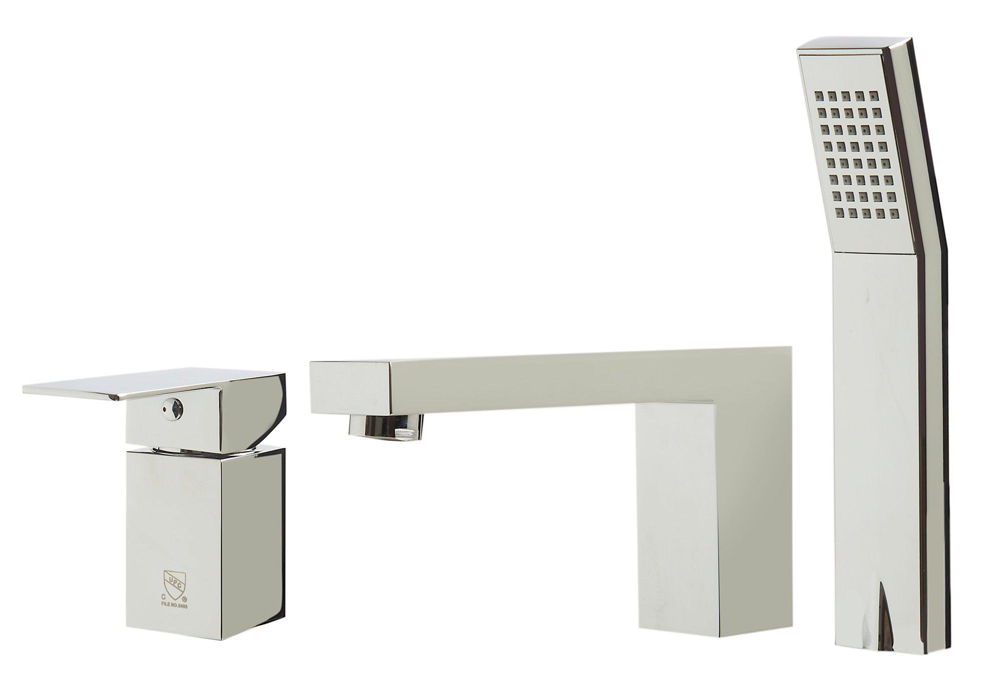 ALFI brand AB2322-PC Polished Chrome Deck Mounted Tub Filler and Square Hand Held Shower Head