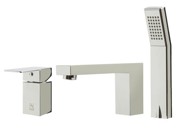 ALFI brand AB2322-PC Polished Chrome Deck Mounted Tub Filler and Square Hand Held Shower Head