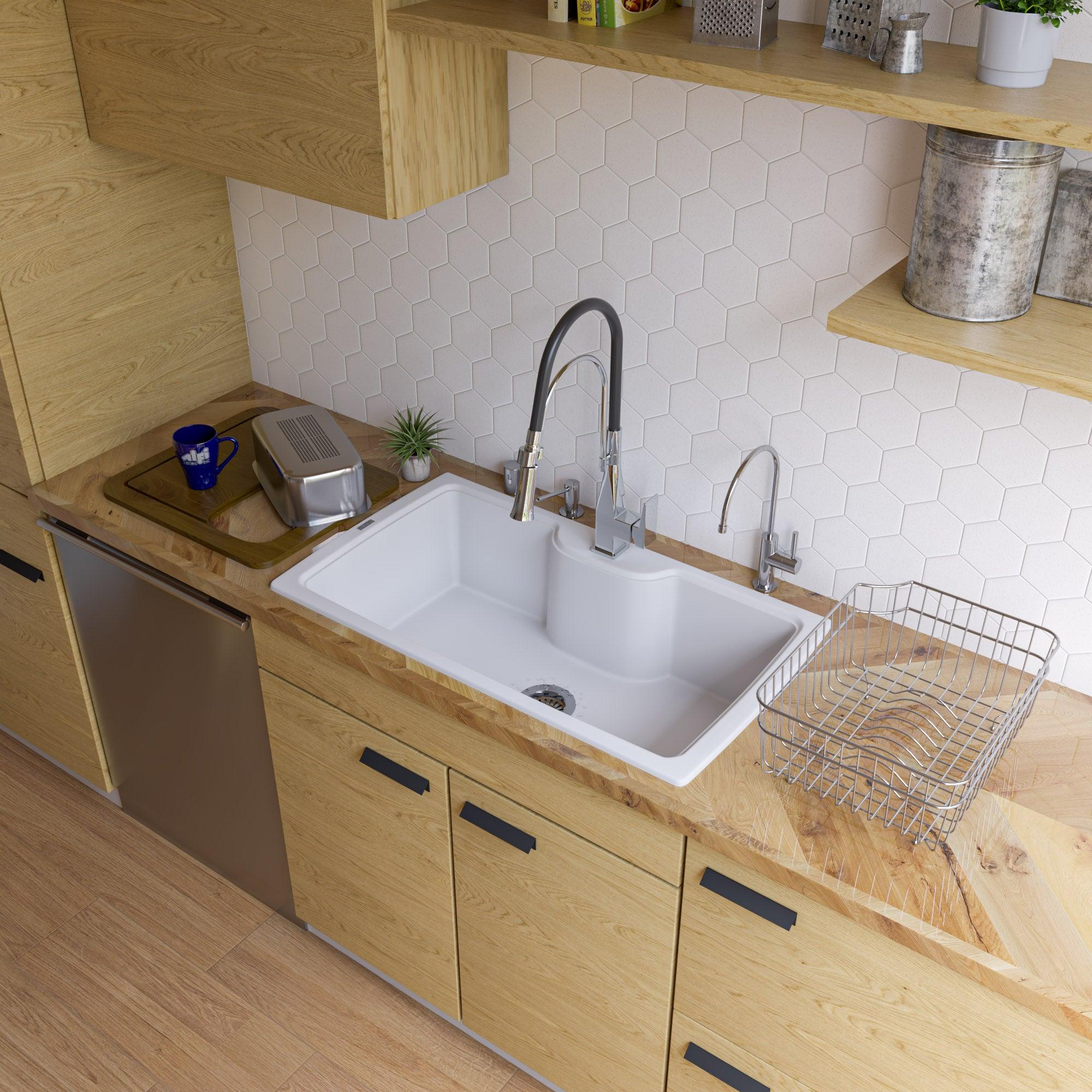 ALFI brand AB3520DI-W White 35" Drop-In Single Bowl Granite Composite Kitchen Sink