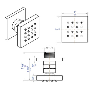 ALFI brand AB3820-BM Black Matte 2" Square Adjustable Shower Body Spray