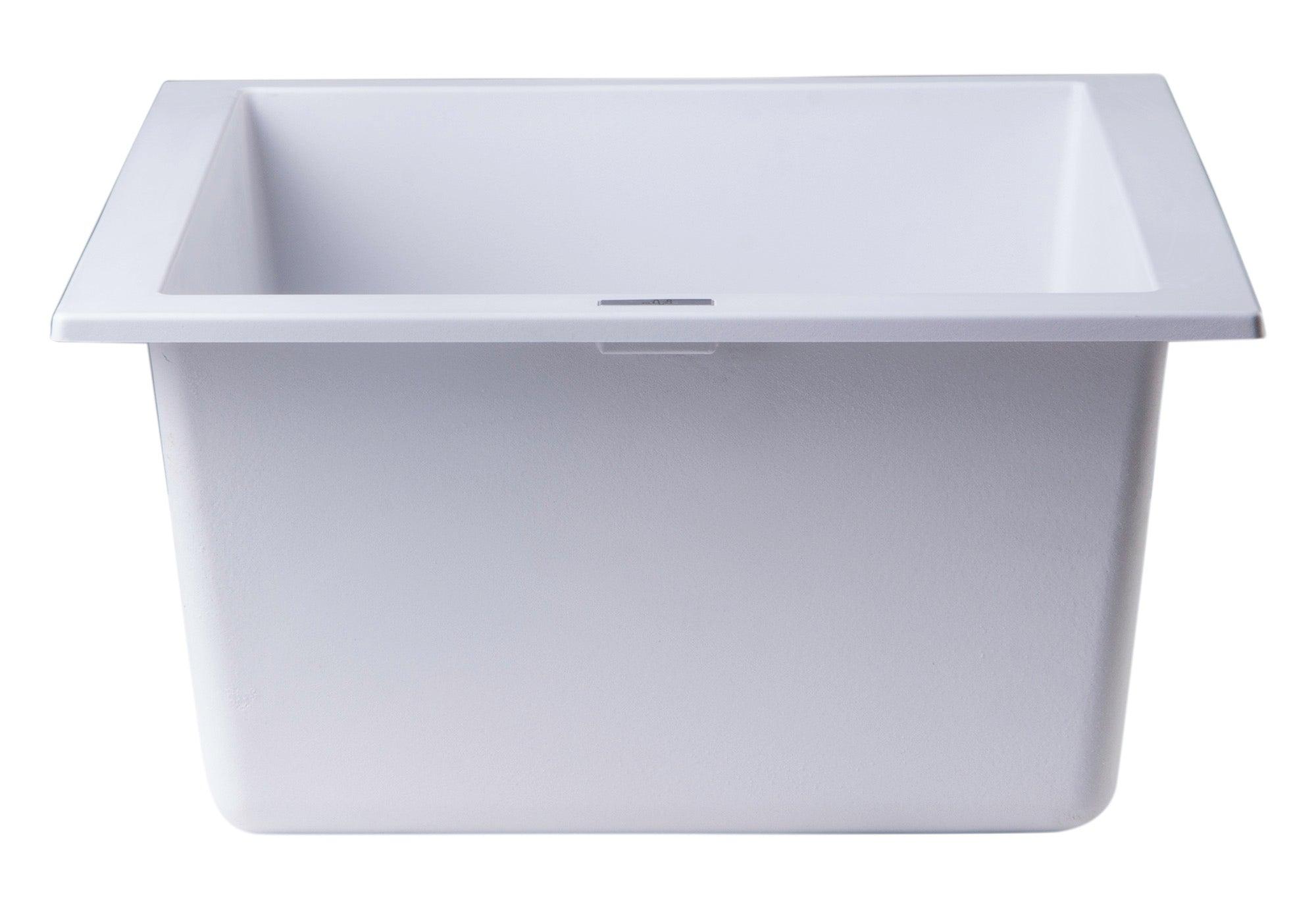 ALFI brand AB1720UM-W White 17" Undermount Rectangular Granite Composite Kitchen Prep Sink