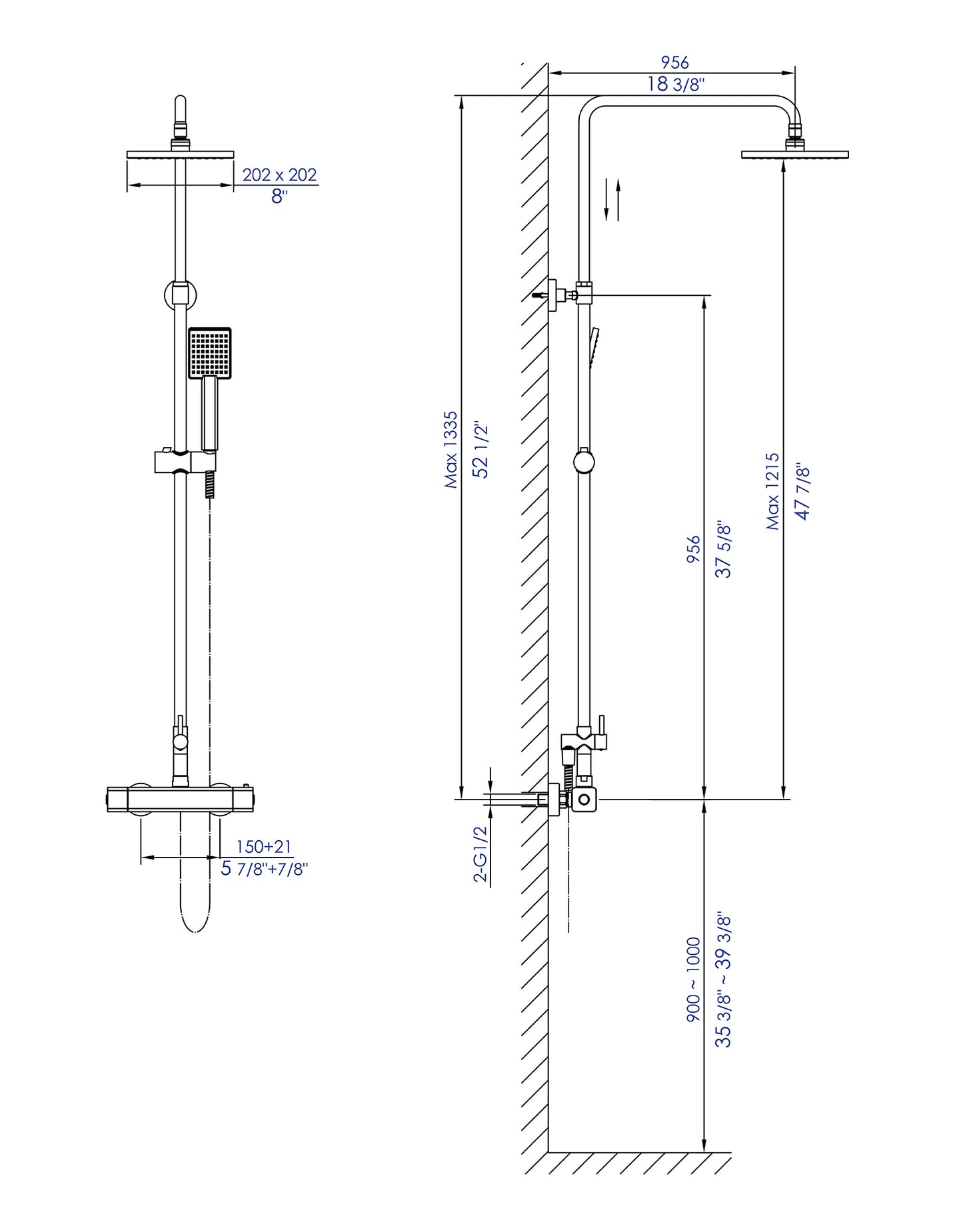 ALFI brand AB2862-PC Polished Chrome Square Style Thermostatic Exposed Shower Set