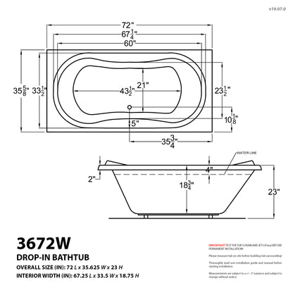 Atlantis Whirlpools Whisper 36 x 72 Rectangular Air Jetted Bathtub