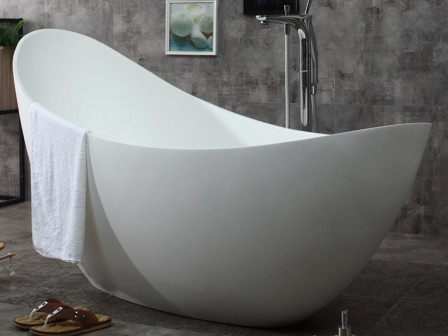 ALFI brand AB9951 73" White Solid Surface Smooth Resin Soaking Slipper Bathtub