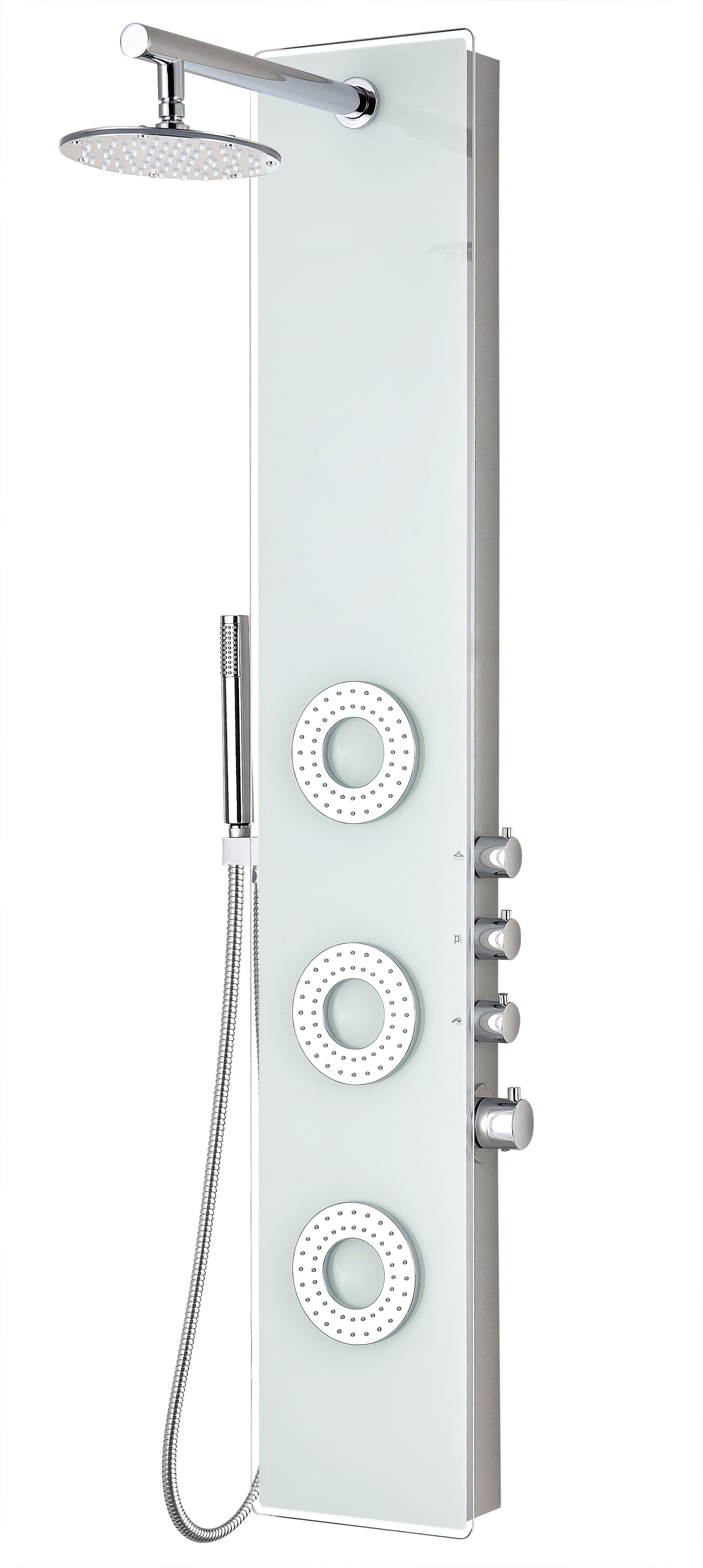 Lynn 58 in. 3-Jetted Full Body Shower Panel with Heavy Rain Shower and Spray Wand in White