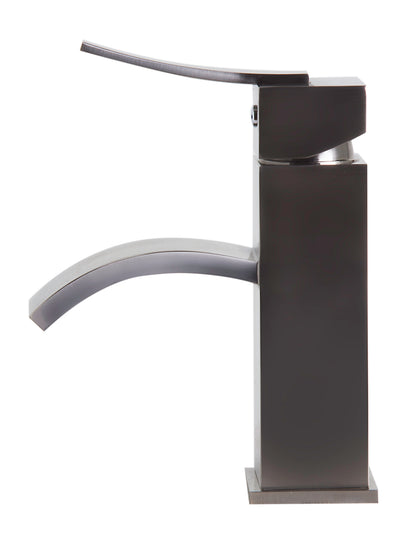 ALFI brand AB1258-BN Brushed Nickel Square Body Curved Spout Single Lever Bathroom Faucet