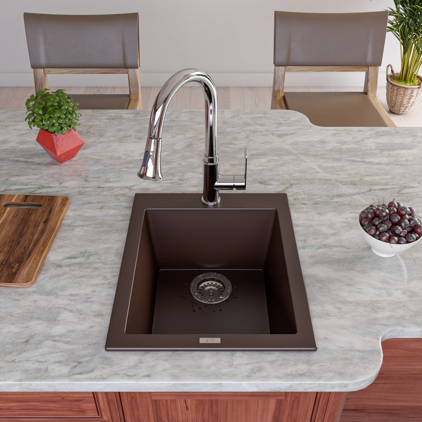 ALFI brand AB1720DI-C Chocolate 17" Drop-In Rectangular Granite Composite Kitchen Prep Sink