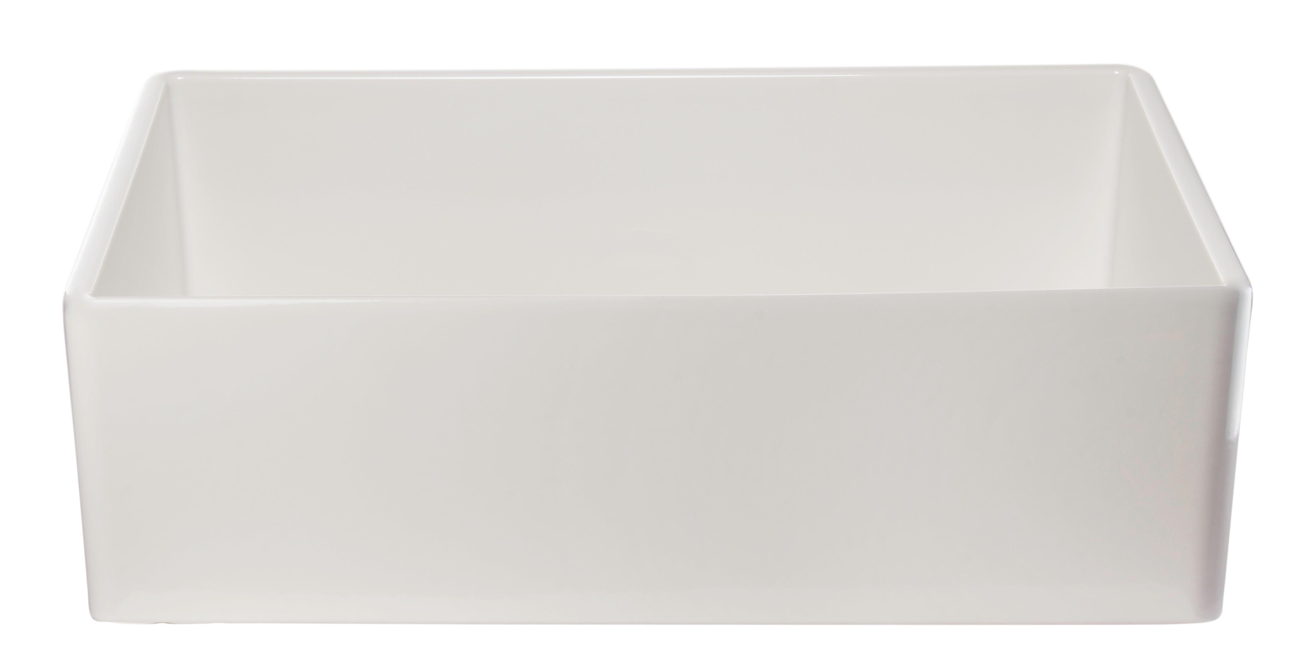ALFI brand AB533-W 33" White Smooth Apron Single Bowl Fireclay Farm Sink