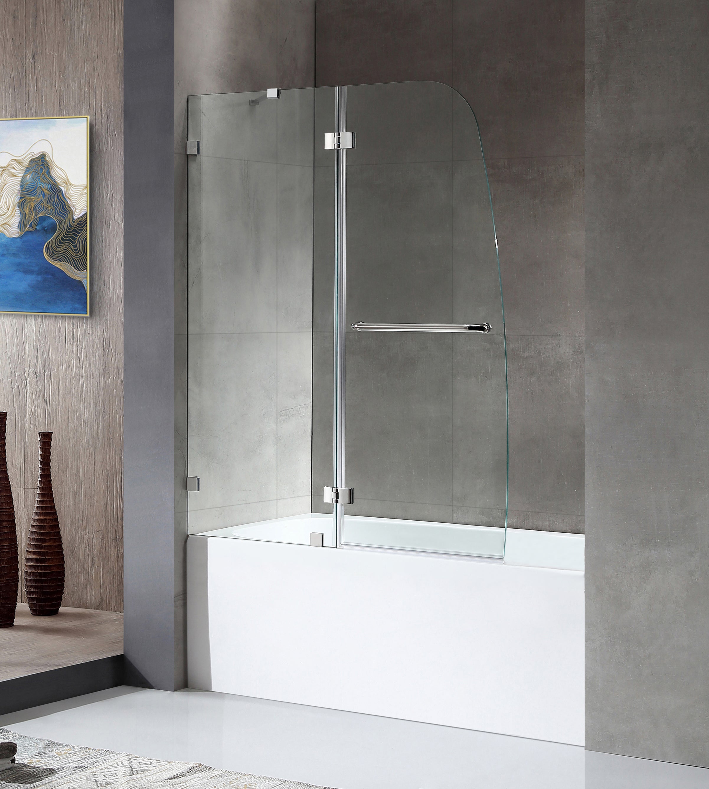 Anzzi 5 ft. Acrylic Rectangle Tub in White With 48 in. by 58 in. Frameless Hinged tub door