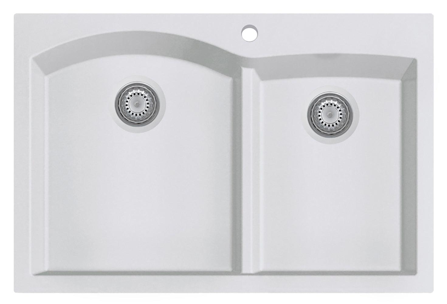 ALFI brand AB3320DI-W White 33" Double Bowl Drop In Granite Composite Kitchen Sink