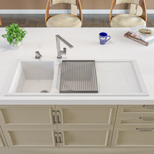 Load image into Gallery viewer, ALFI brand AB4620DI-W White 46&quot; Double Bowl Granite Composite Kitchen Sink with Drainboard