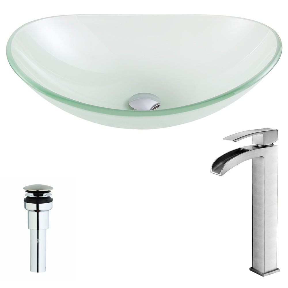 Forza Series Deco-Glass Vessel Sink in Lustrous Frosted with Key Faucet