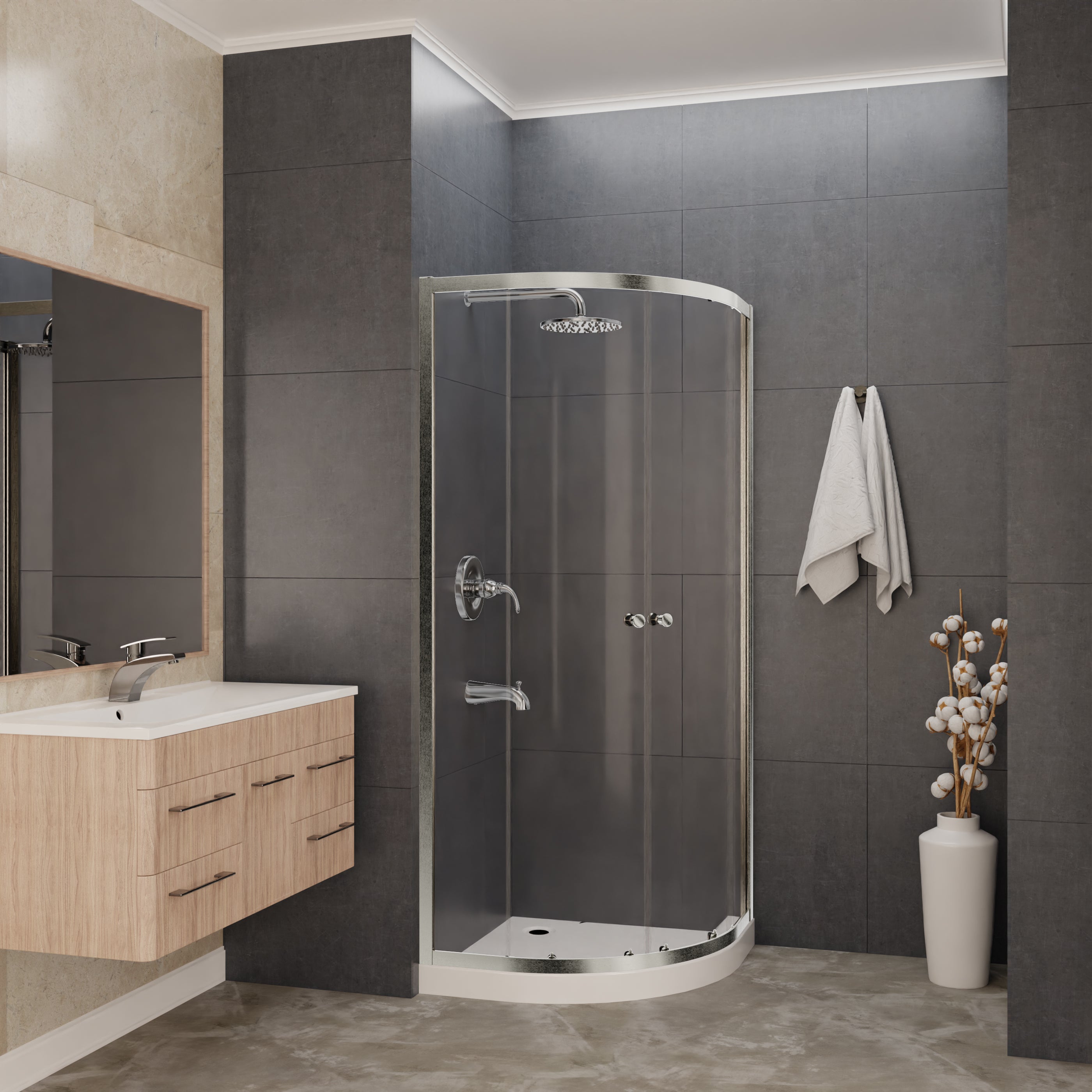 Mare 35 in. x 76 in. Framed Shower Enclosure with TSUNAMI GUARD