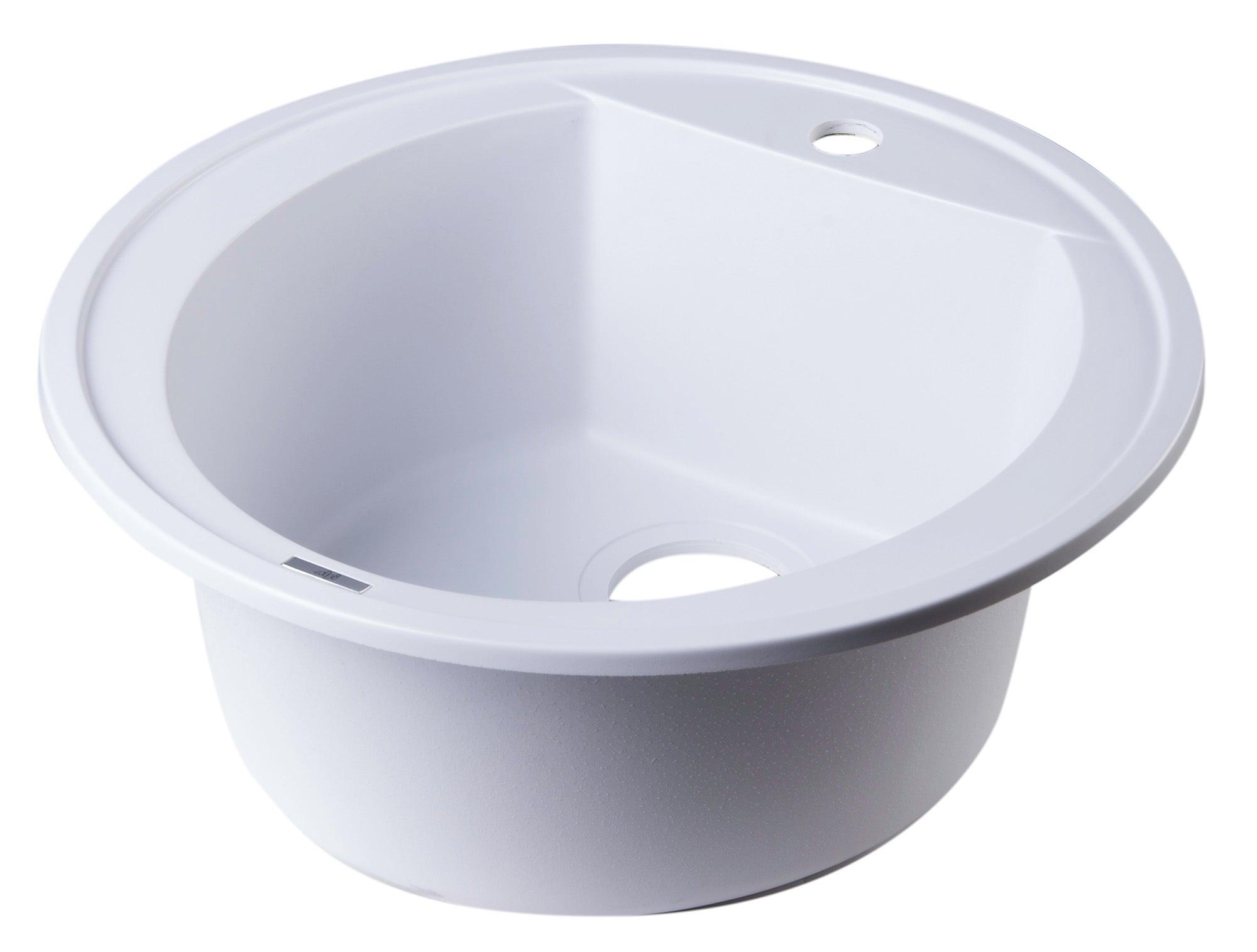 ALFI brand AB2020DI-W White 20" Drop-In Round Granite Composite Kitchen Prep Sink