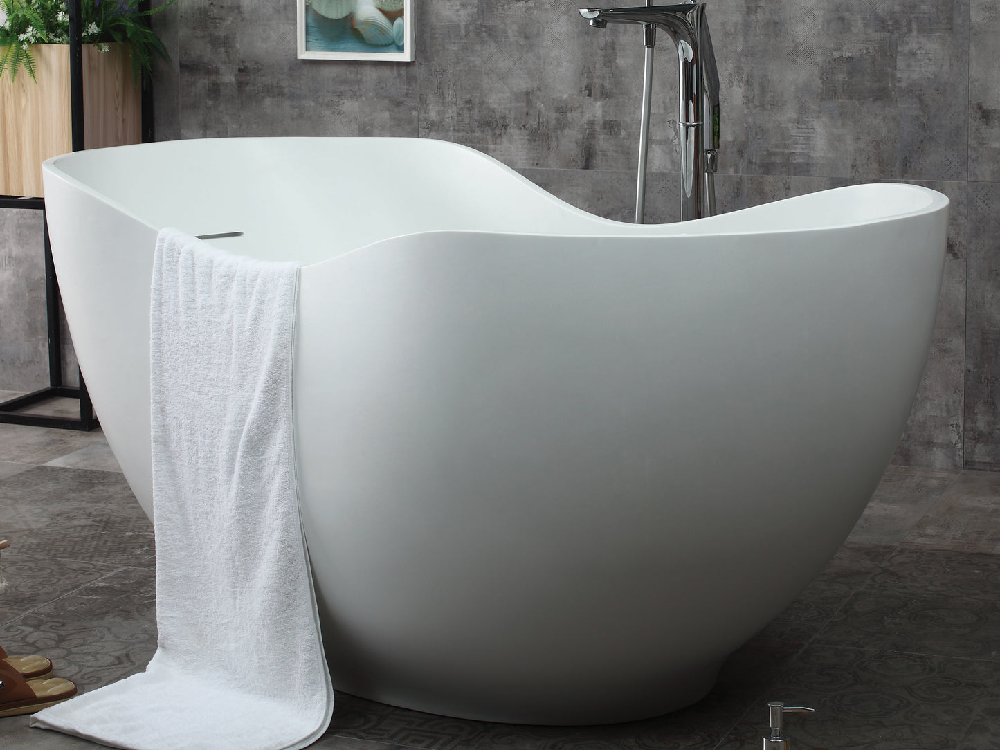 ALFI brand AB9949 66" White Solid Surface Smooth Resin Soaking Bathtub