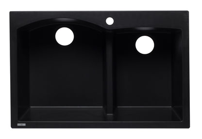 ALFI brand AB3320DI-BLA Black 33" Double Bowl Drop In Granite Composite Kitchen Sink