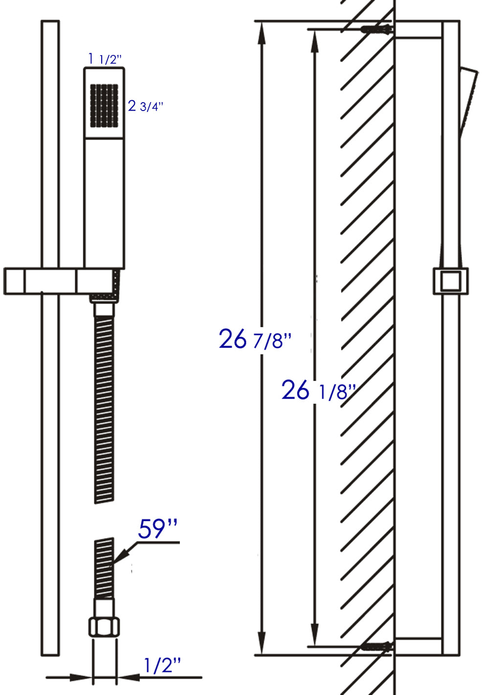 ALFI brand AB7606-PC Polished Chrome Sliding Rail Hand Held Shower Head Set with Hose