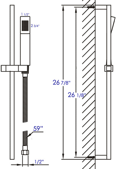 ALFI brand AB7606-PC Polished Chrome Sliding Rail Hand Held Shower Head Set with Hose