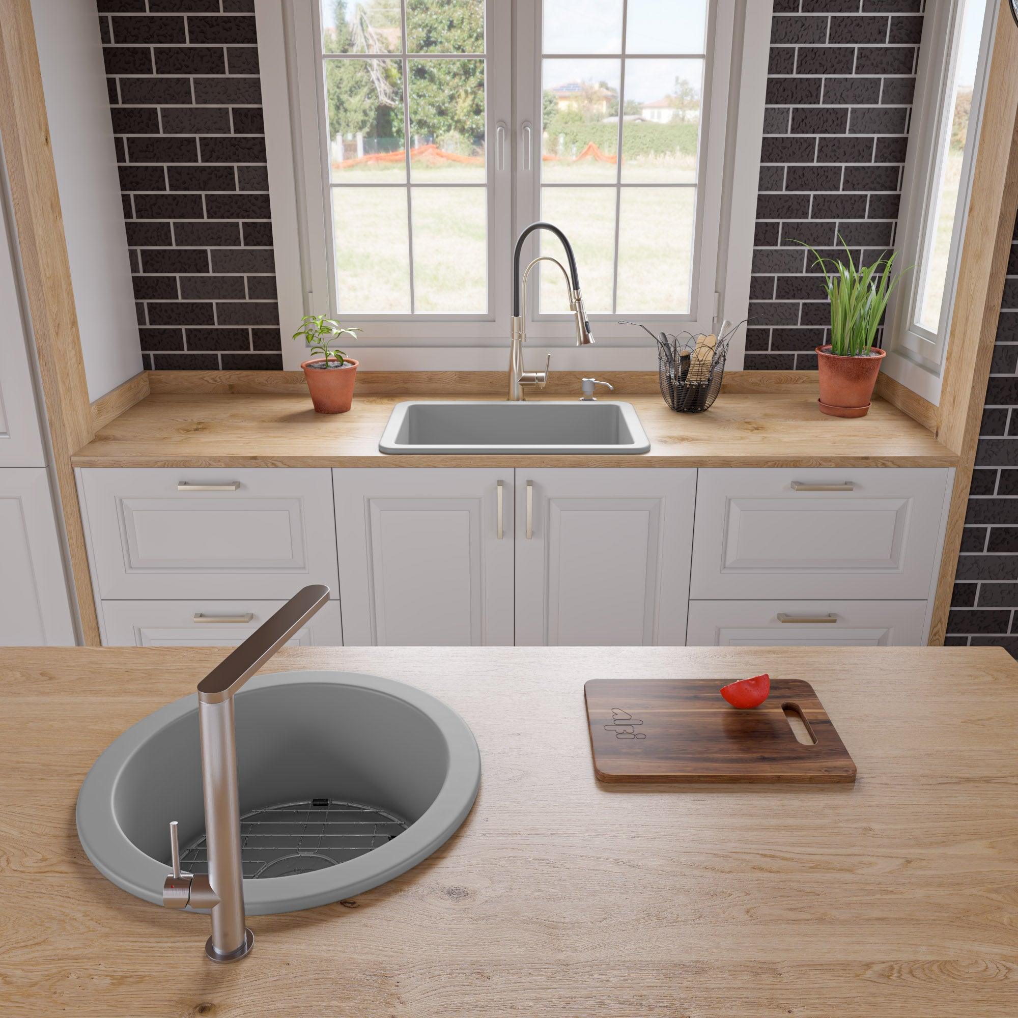 ALFI brand ABF2718UD-GM Gray Matte 27" x 18" Fireclay Undermount / Drop In Firelcay Kitchen Sink