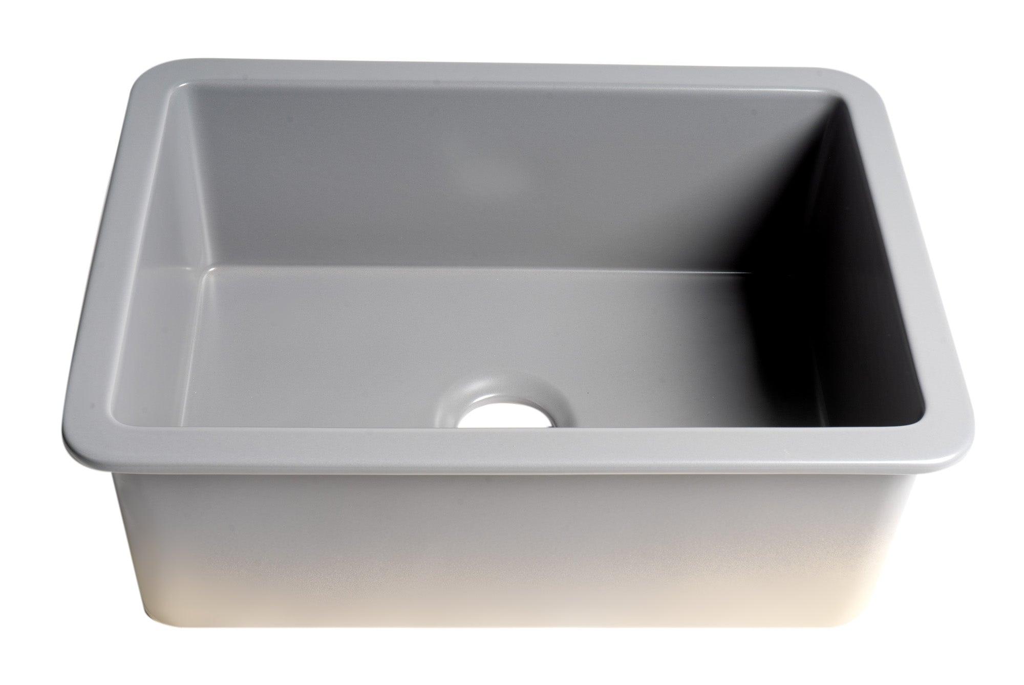 ALFI brand ABF2718UD-GM Gray Matte 27" x 18" Fireclay Undermount / Drop In Firelcay Kitchen Sink