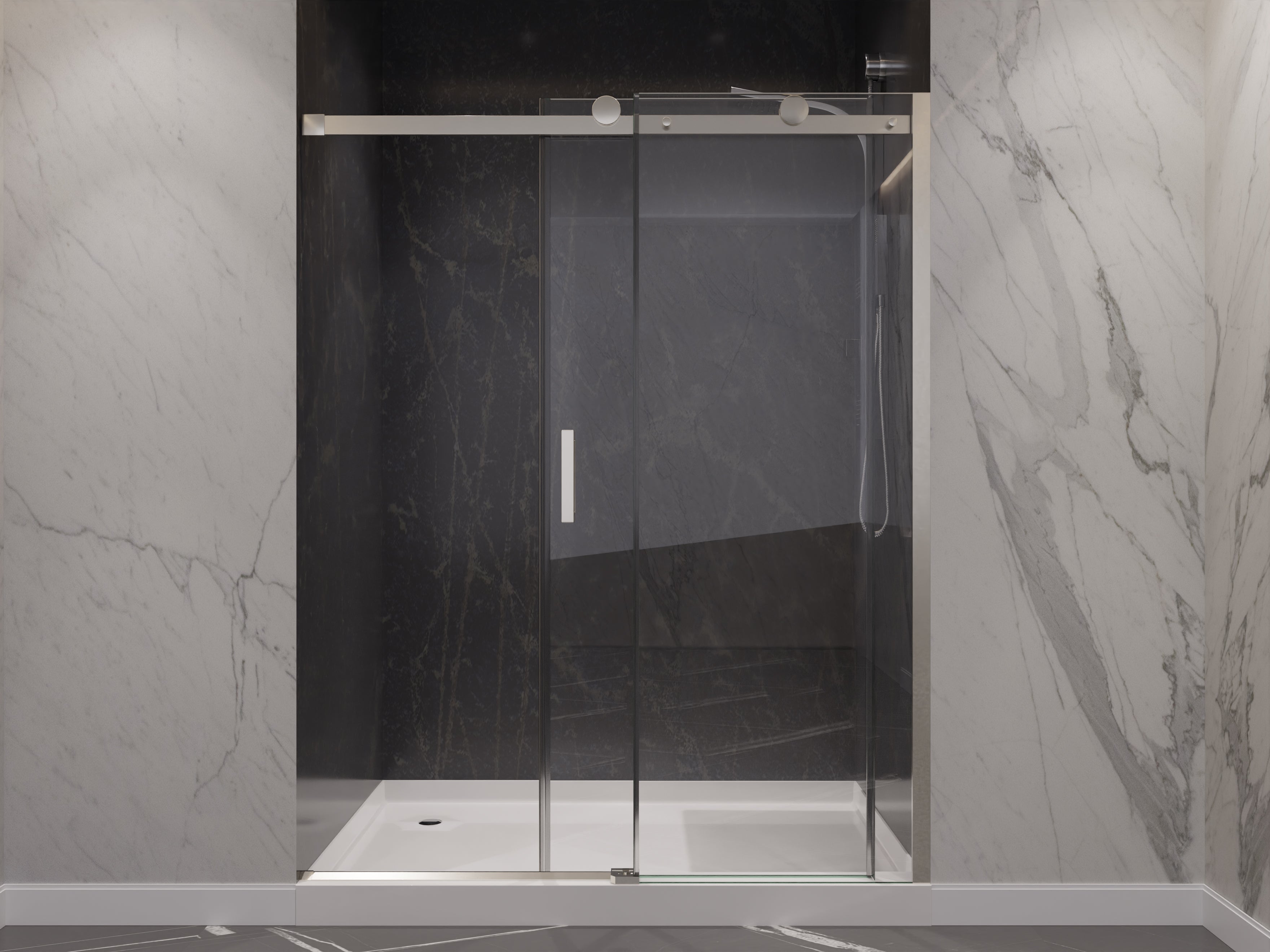 Rhodes Series 48 in. x 76 in. Frameless Sliding Shower Door with Handle