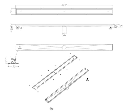 ALFI brand ABLD47A 47" Stainless Steel Linear Shower Drain with No Cover