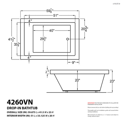 Atlantis Whirlpools Venetian 42 x 60 Rectangular Air Jetted Bathtub