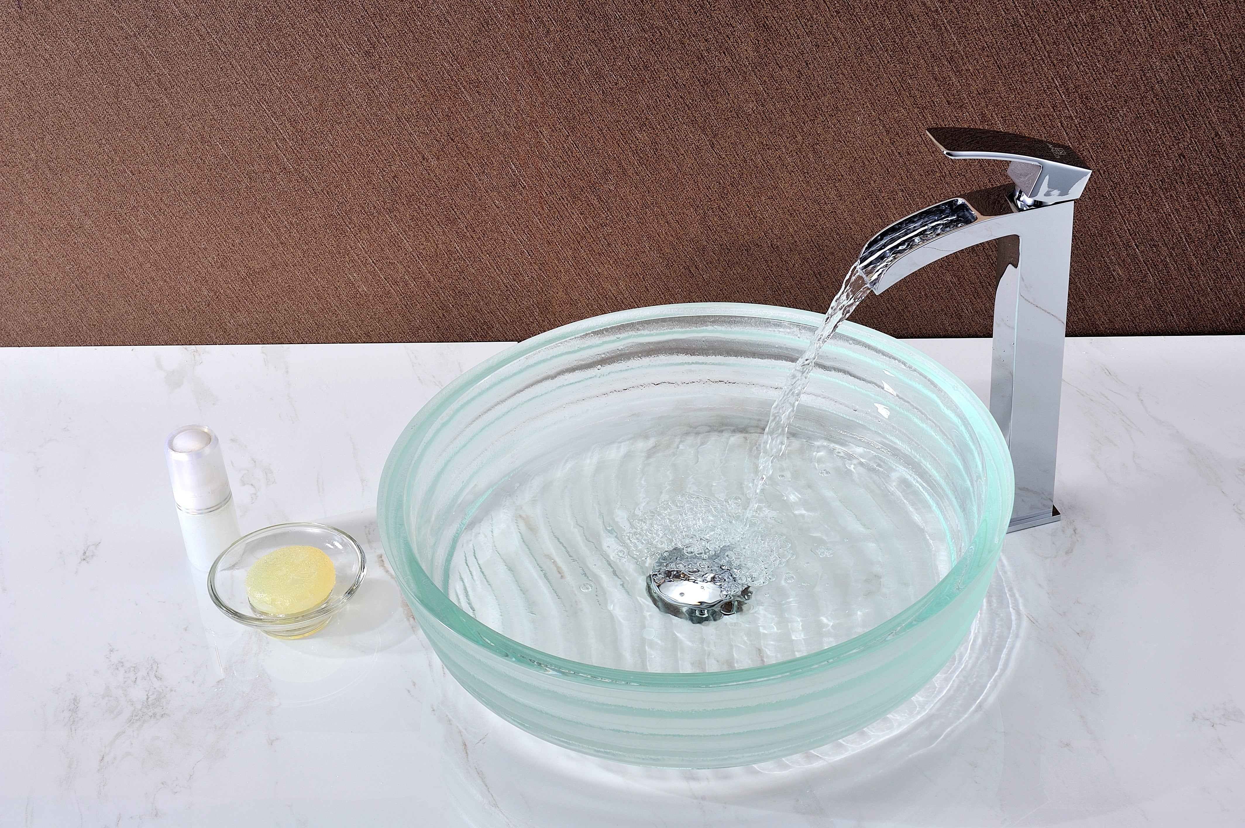 Canta Series Deco-Glass Vessel Sink in Lustrous Translucent Crystal