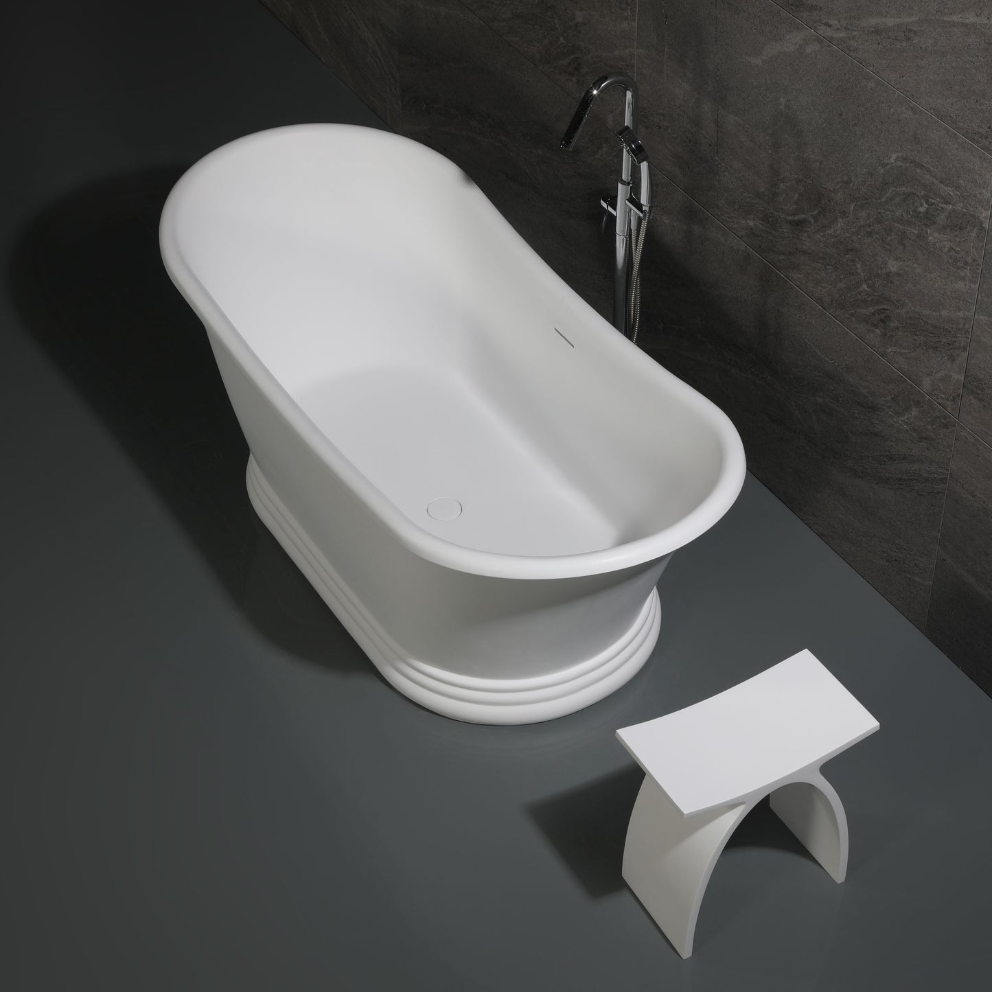 ALFI brand AB9950 67" White Matte Pedestal Solid Surface Resin Bathtub