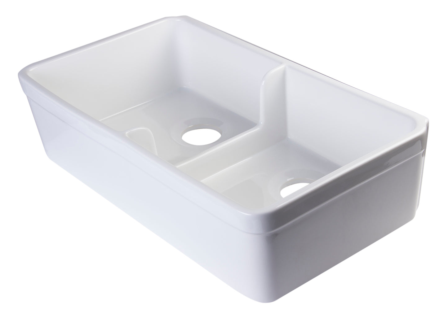 ALFI brand AB5123-W White 32" Short Wall Double Bowl  Lip Apron Fireclay Farmhouse Kitchen Sink