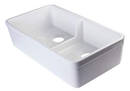 ALFI brand AB5123-W White 32" Short Wall Double Bowl  Lip Apron Fireclay Farmhouse Kitchen Sink