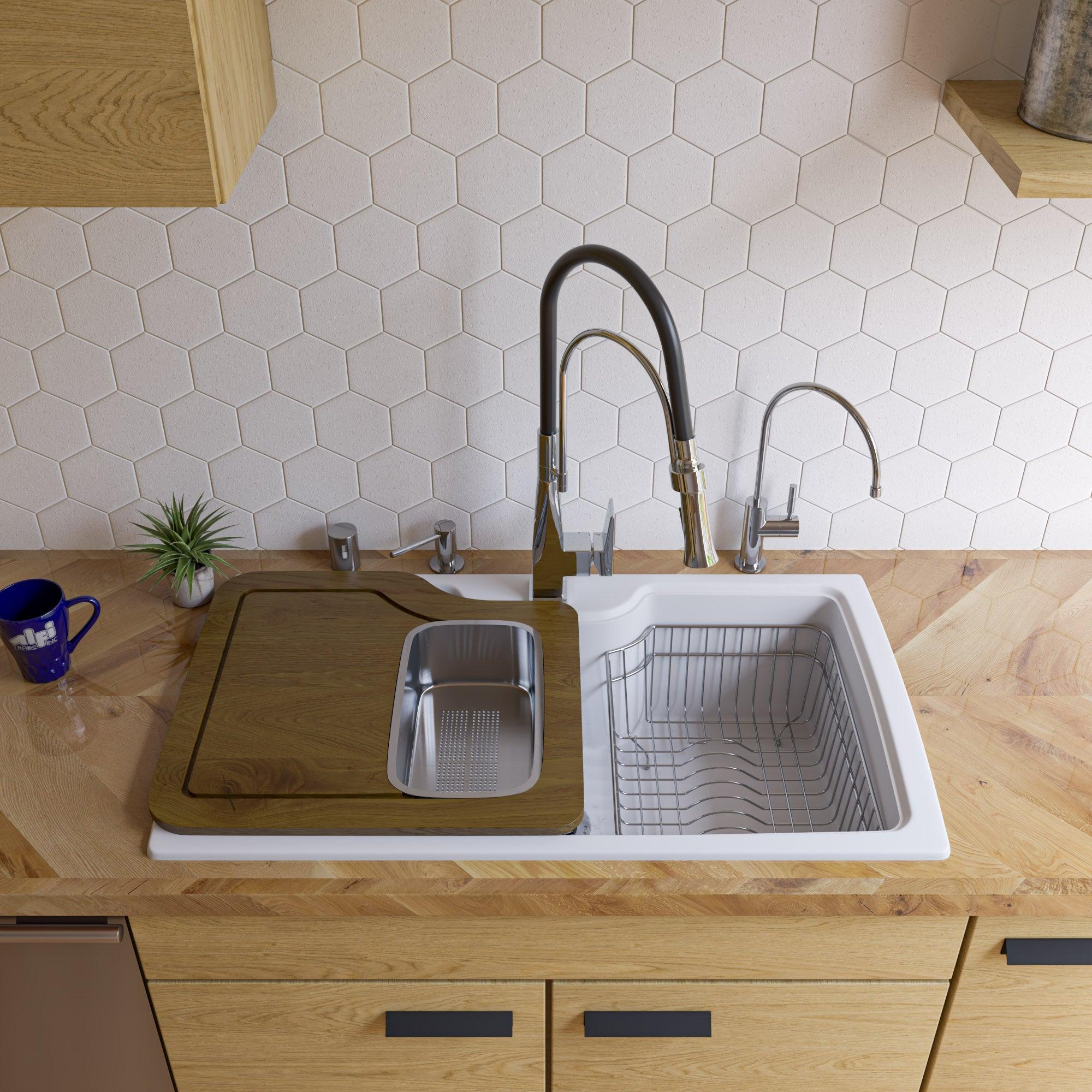 ALFI brand AB3520DI-W White 35" Drop-In Single Bowl Granite Composite Kitchen Sink
