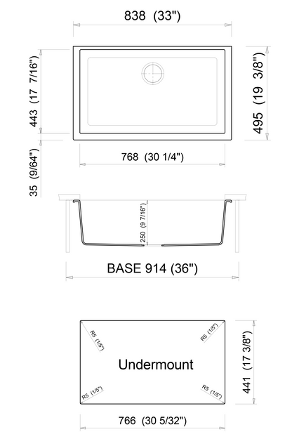 ALFI brand AB3322UM-BLA Black 33" Single Bowl Undermount Granite Composite Kitchen Sink