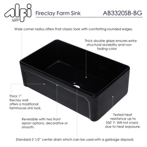 ALFI brand AB3320SB-BG 33 inch Black Reversible Single Fireclay Farmhouse Kitchen Sink