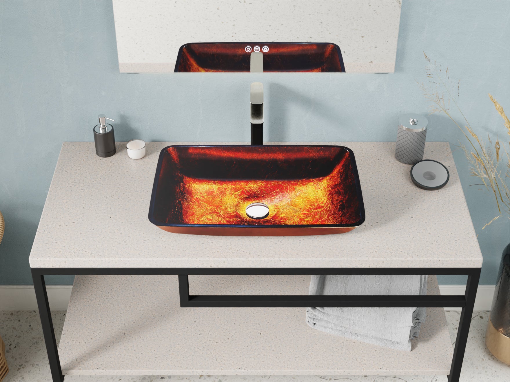 Paradiso Rectangle Glass Vessel Bathroom Sink with Celestial Bronze Finish