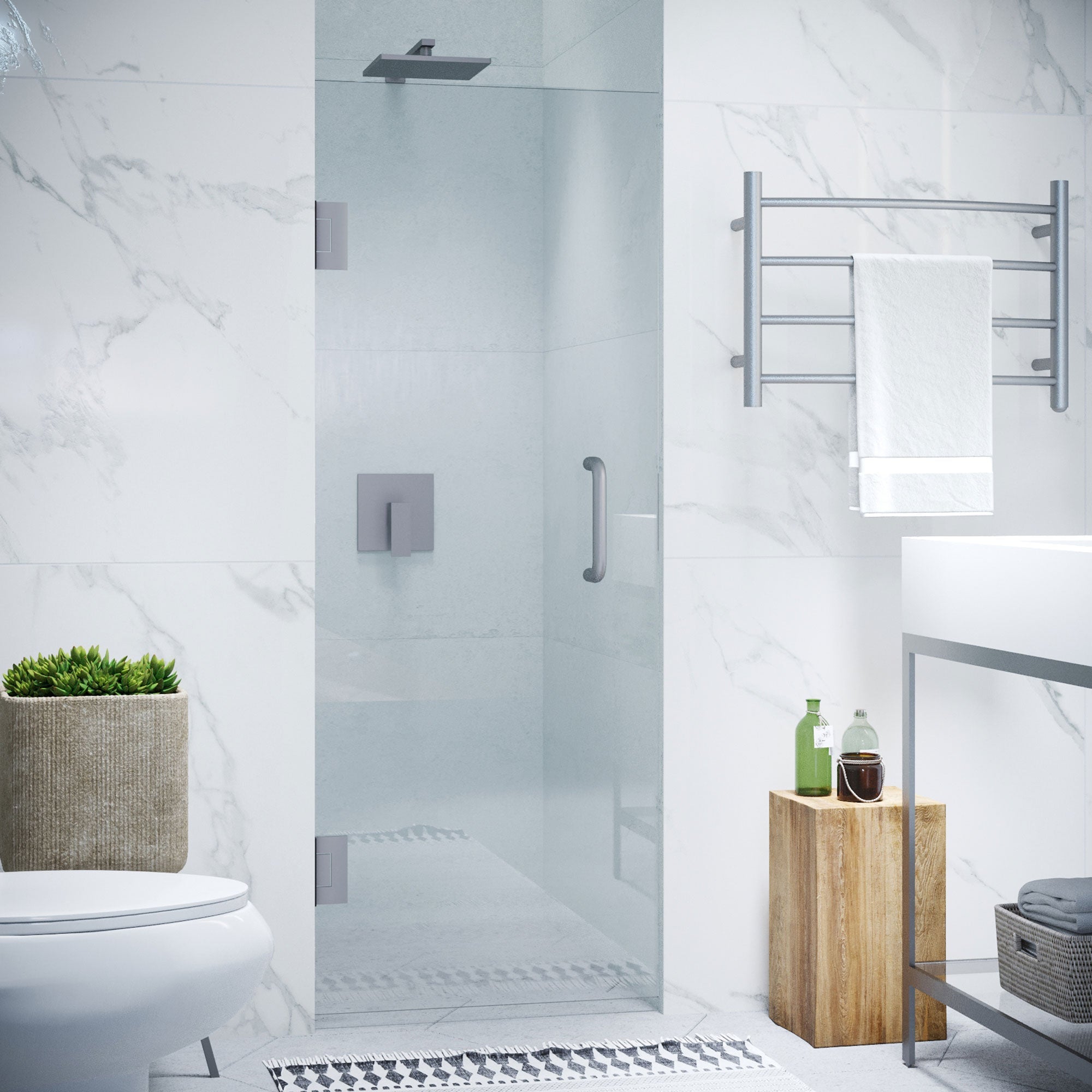 Passion Series 30 in. by 72 in. Frameless Hinged Shower Door with Handle