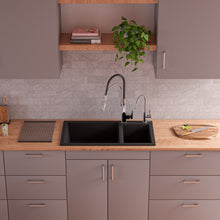 Load image into Gallery viewer, ALFI brand AB3319DI-BLA Black 34&quot; Double Bowl Drop In Granite Composite Kitchen Sink
