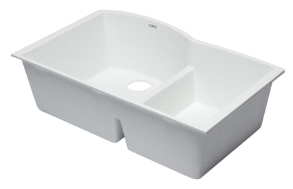 ALFI brand AB3320UM-W White 33" Double Bowl Undermount Granite Composite Kitchen Sink