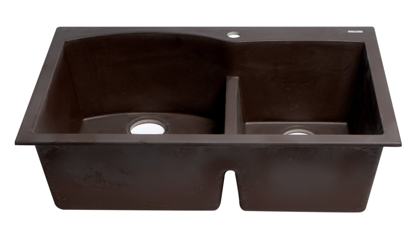 ALFI brand AB3320DI-C Chocolate 33" Double Bowl Drop In Granite Composite Kitchen Sink