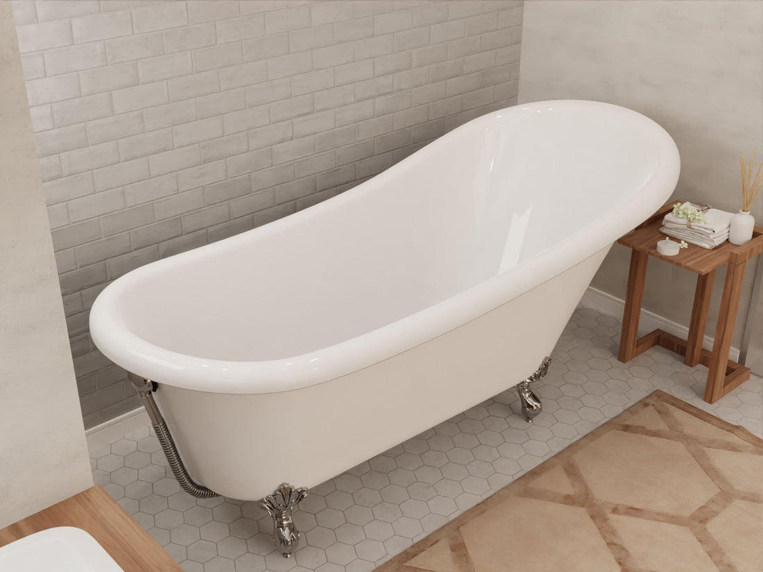 67.32” Diamante Slipper-Style Acrylic Claw Foot Tub in White